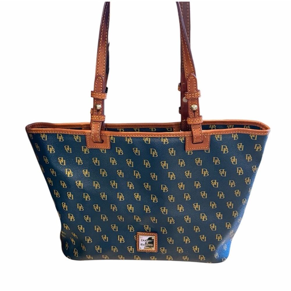 Dooney & Bourke Signature Gretta Tote Purse Double Handles Logo Navy